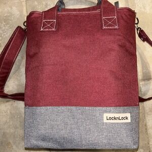 Lock & Lock Insulated Lunch Bag Red & Gray Double Zippered with Shoulder Strap